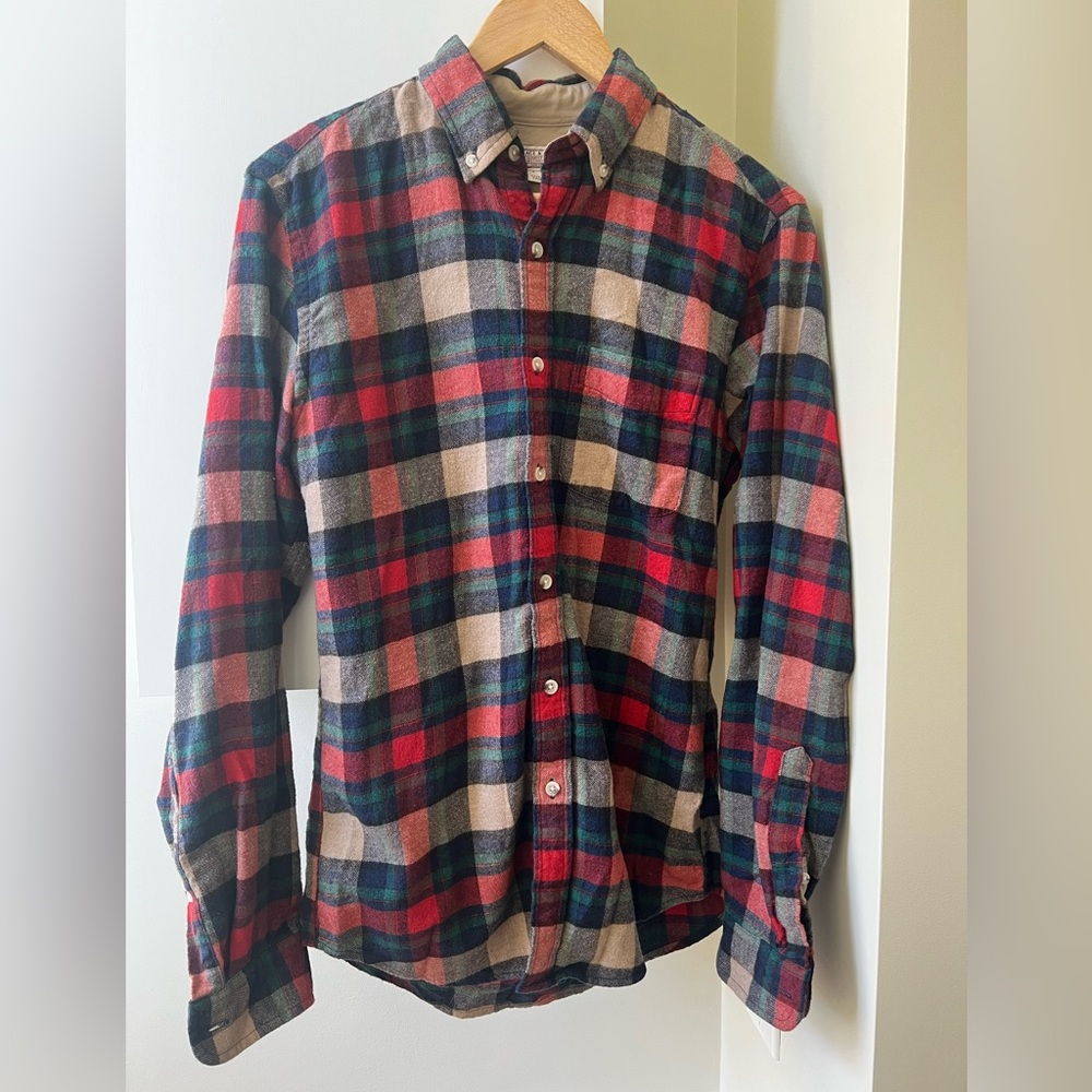 WALLACE & BARNES Plaid Flannel Shirt Button Down Checked Rugged Warm Wool‎ S